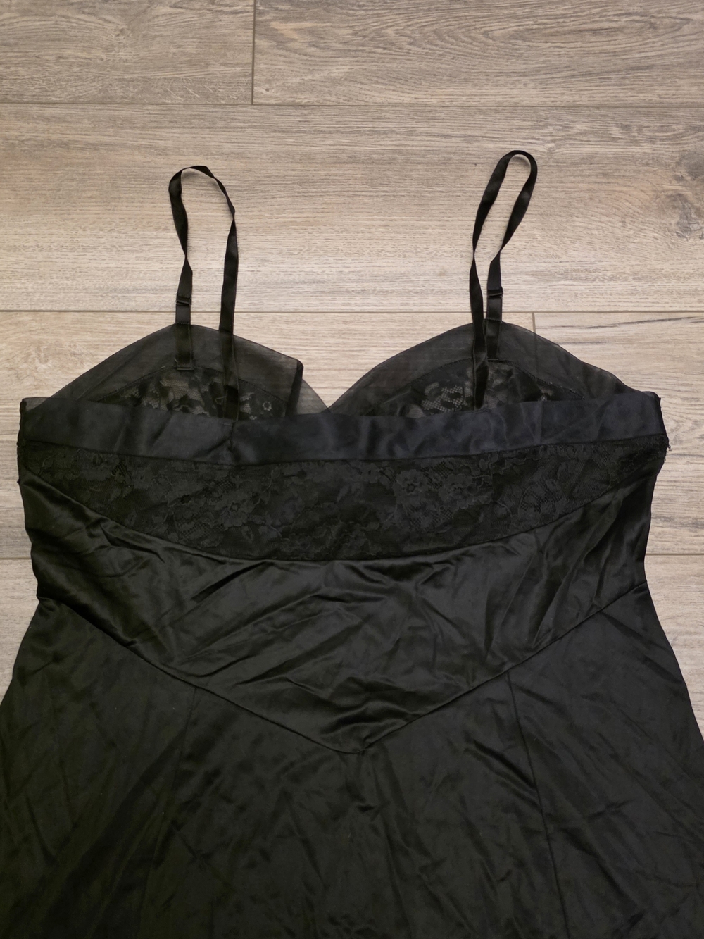 Vintage Van Raalte Black Nylon Slip Dress - Lace Bodice Lingerie Sz Short 38 - Picture 8 of 9